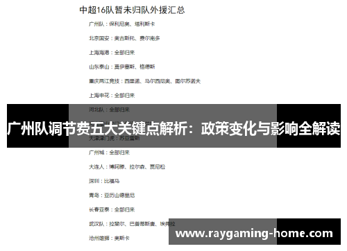 广州队调节费五大关键点解析：政策变化与影响全解读